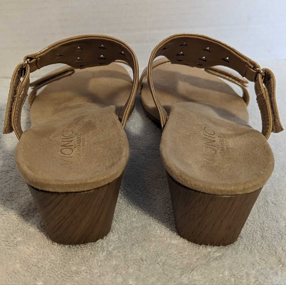 Vionic Tan Wedge Sandals with Stud Accents - Picture 4 of 15